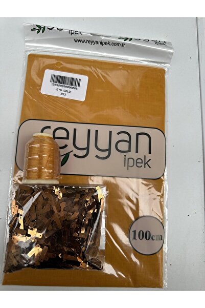 İpek Düz Yazma 100cm Poşetli 076 Gold Yazma - Yazma Pulu - Oyalık İp 3'lü Set