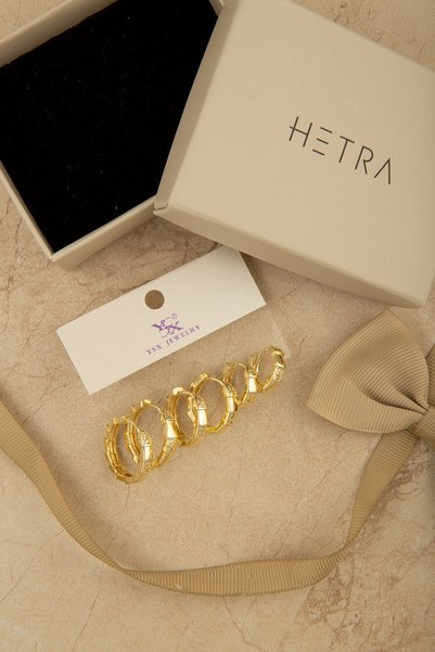 Hetra Gold Colored Zircon Stone Segmented 6-Piece Hoop Earring Set