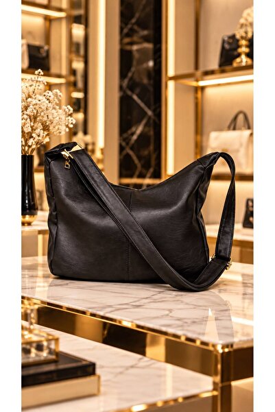 HAZAL KAYA ATELIER Black Faux Leather Strap Women's Bag 22X32 cm