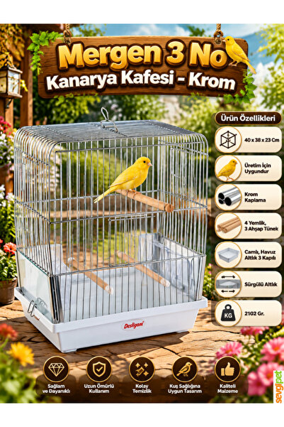sevgipet Kanarya ve Üretim Kafesi Krom (40 x 38 x 23 cm – 3 Kapılı, Camlı, Ha...