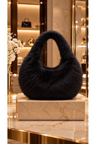 HAZAL KAYA ATELIER Black Soft Textured Plush Women's Bag 28X35 cm