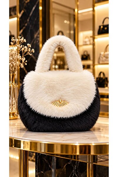 HAZAL KAYA ATELIER Ecru Soft Textured Plush Women's Bag 23X23 cm