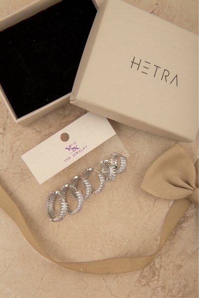 Hetra Silver Color Zircon Stone Geometric Shaped 6-Piece Hoop Earring Set