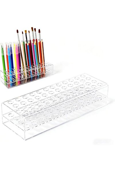 Yelajoy 48 Slot Acrylic Pen Holder, Clear Desk Organizer for Pens Markers Mak...