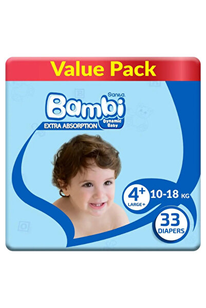 Sanita Bambi حفاضات ميجا باك - مقاس 4+، كبير+، 18-10 كجم، 33 حفاضة