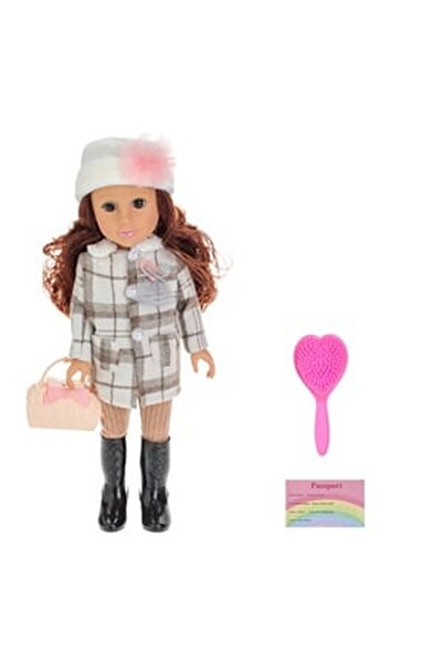 CBD CORAL BEST DEALS Păpușă Fashion Girl cu ținută în carouri bej și muzică 48cm