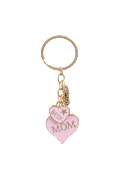 DD SHOP Breloc de Culoare Aurie cu Inima Roz "Best Mom" 10cm - Brelocuri Cado...