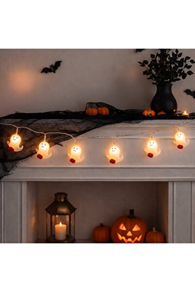 DD SHOP Instalatie LED de Halloween cu Fantome cu Baterie 0,9m - Alb Cald