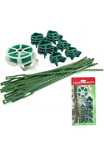 ALMEKAQUZ 31 PCS Gardening Tie Clip Set Green Plant Support Straps