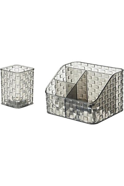 Generic 2-Pack Acrylic Desk Organizer, Woven Texture Design, Clear Pen and Ma...
