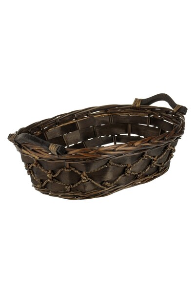 DD SHOP Cos Decorativ din Bambus Maro Oval cu Manere din Lemn 42x31x12cm