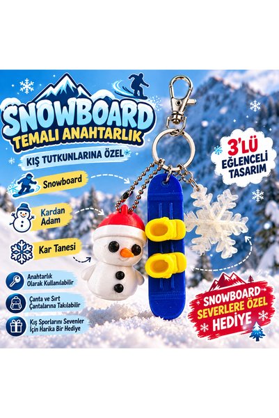 Dinç Spor Snowboard Themed 3-Piece Keychain Set – Snowman, Snowboard, and Sno...