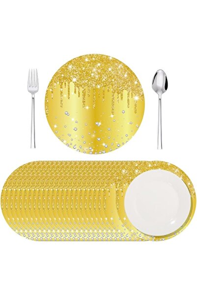 Novax 120 Pcs Gold Paper Placemats 9 Inch Glitter Diamonds Round Table Mats D...