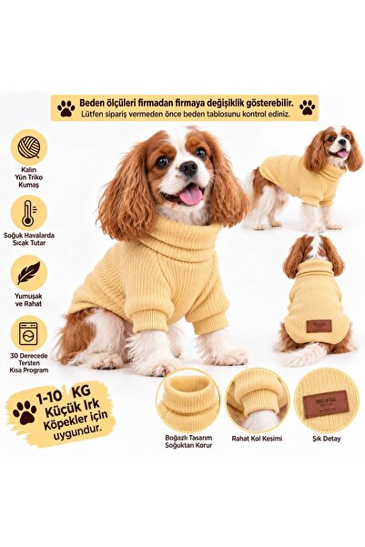 DOGİ&DOG Küçük Irk Soft Touch Krem Boğazlı Köpek Kazağı – Kalın Yün Triko Kış...