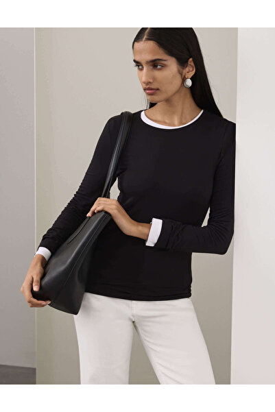 Marks & Spencer Bisiklet Yaka Uzun Kollu Jersey Bluz