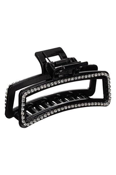 DD SHOP Clama Par Neagra Lucioasa cu Strass Argintiu pentru Femei 9cm