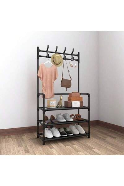 ACTEN 1 Multi-Functional Iron Art Coat And Shoe Rack, 4/5 Tiers, With 8 Hooks...
