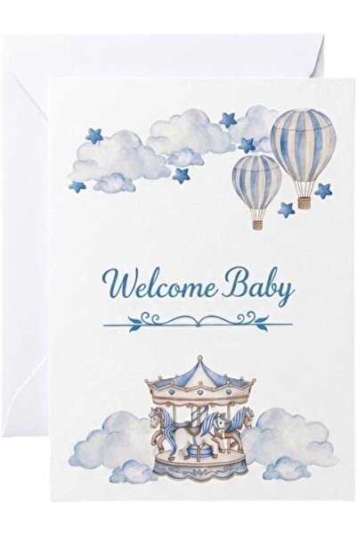 Generic Blue Baby Shower Greeting Card (Water Drawing with Air Balloons, Spin...