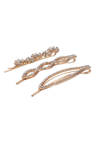 DD SHOP Agrafe de Par de Culoare Aurie cu Strass pentru Femei 6-7cm - 3buc