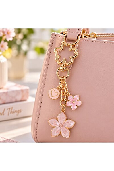 DD SHOP Breloc Charm cu Flori si Inima Roz 9,5cm - Cosmetice Produse Ingrijire