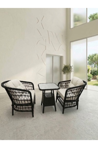 Genel Markalar 1+1 LİDYA Rattan Balkon Ve Bahçe Takımı PUF HEDİYELİ