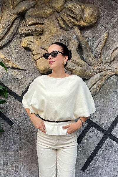 sunfyre Belt Detail Short Sleeve Boat Neck Knitwear Blouse Sun547