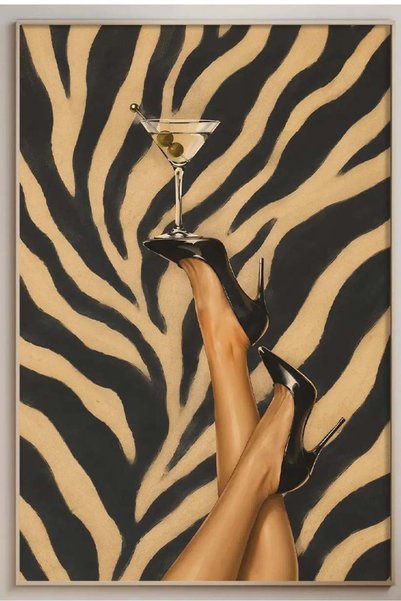 Taranist Poster - Zebra Deseni Martini Kokteyl - Retro Bar ve Mutfak Duvar De...