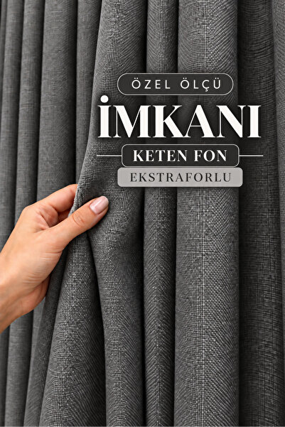 Yuka Antrasit Premium Keten Fon Perde Ekstrafor Büzgülü PİLESİZ Her Odaya Uyg...