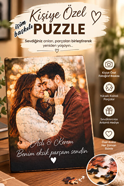 Kişiye Özel İsim, Fotoğraf ve Eksik Parçam Sendin Yazı Baskılı 99 Parça Puzzle