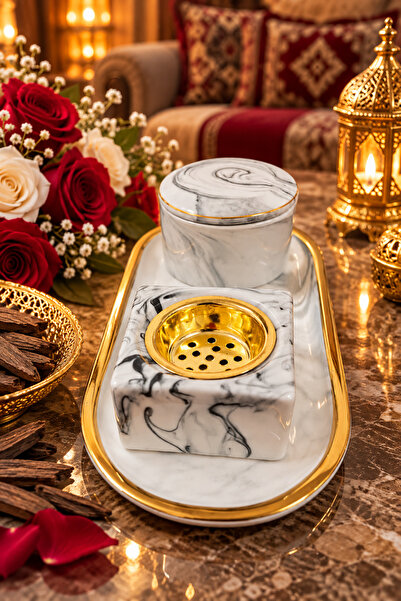 Generic Brand مبخرة رخام فاخرة بطقم متكامل