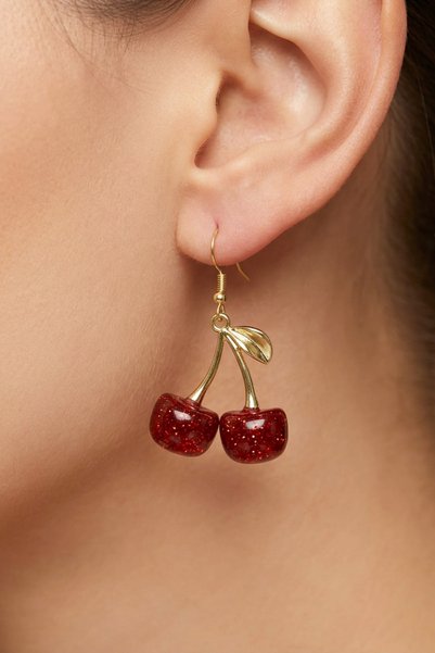 Okapi أقراط نسائية على شكل الكرز الأحمر