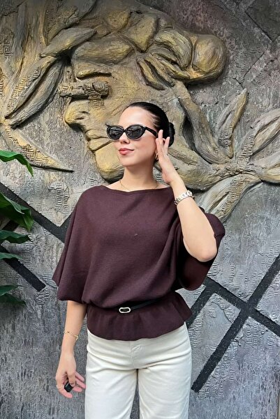 sunfyre Belt Detail Short Sleeve Boat Neck Knitwear Blouse Sun547