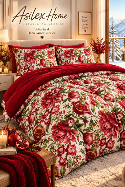 Asilex Home Collection Σετ ύπνου με μοτίβο λουλουδιών ρόδιου Welsoft, διπλής ...