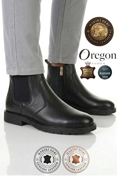 Geppetto Gpt Oregon 100% Genuine Leather Black Men's Zippered Chelsea Model L...