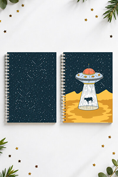 Paytak Moda Flying Cow Astronaut Space Pattern A5 Spiral Colorful Notebook 45...
