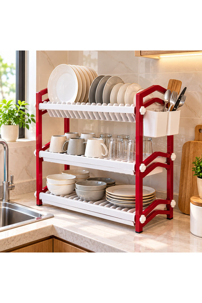 Dania 3-Tier Dish and Pot Organizer Drying Rack for Kitchen with Utensil Hold...