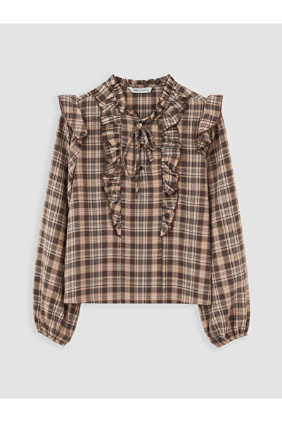 LC Waikiki Rmz Gi̇yi̇m Farkiyla Tie-Down Collar Checkered Embroidered Ruffle ...