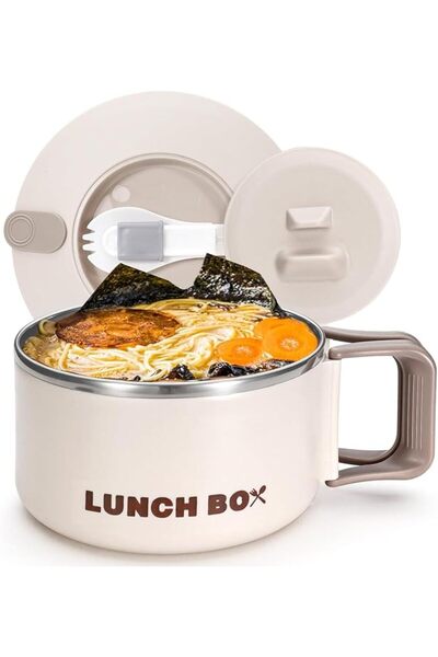 ALMEKAQUZ 1200ml Microwave Ramen Bowl, Stainless Steel Soup Mug with Lid, Por...