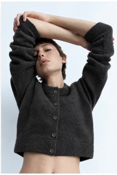 LUSHİGO Women's Buttoned Cardigan Women's Tilia Crop Smoked Knit Cardigan