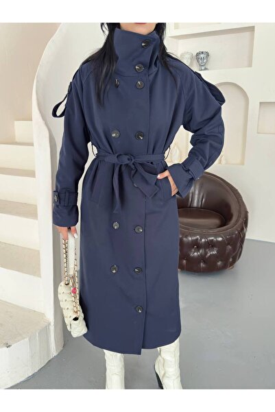 VESS MODA Water-Repellent, Full-Button Front, Stand-Up Collar, Detailed Belte...
