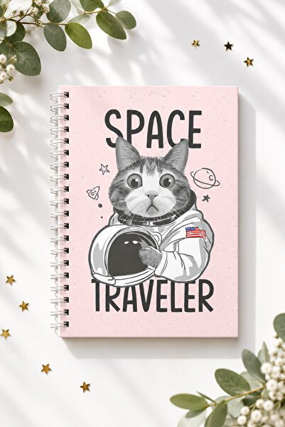 Paytak Moda Astronat Cat Space Patterned A5 Spiral Colorful Notebook 45 Sheet...