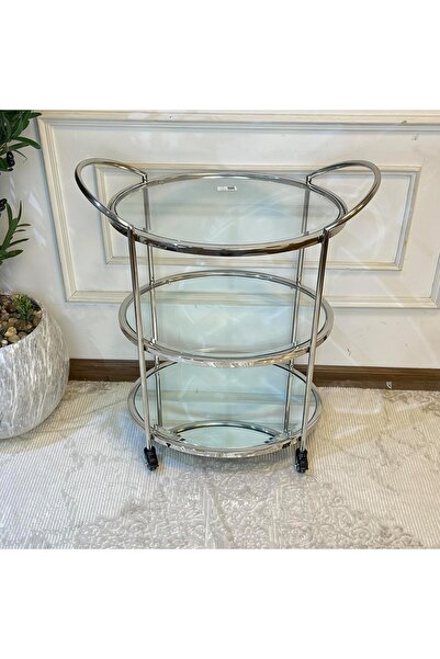 Generic Elegant and luxurious three-tier glass and steel serving cart 74x47x7...
