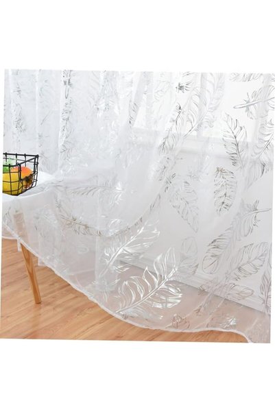 HALAMODO Floral Half Shading Tulle Curtain Minimalist Bronzing Sheer Window T...