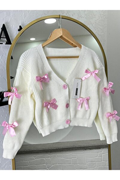 MODA BORSASI Fiyonk Kurdele Detaylı Kadın Düğmeli Trio Hırka