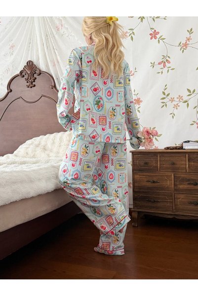 VaryMall Women's Vintage Fruit Print Pajama Set