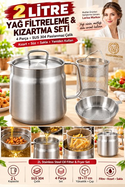 Transformacion 2 LT Mutfak Tenceresi Yağ Filtreli Fritöz Seti 18/10 SUS 304 Paslanmaz Çelik 723758