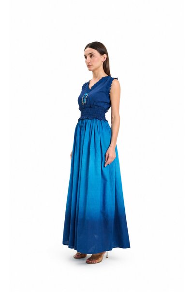 Aniqle Navy Blue Tie and Dye Cotton Maxi Dress