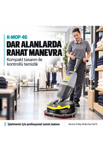 Karcher Kärcher K-Mop 46 Bp Pack 36/75 Akülü Profesyonel Zemin Yıkama ve Kurutma Makinesi, Akü ve Şarj Dahil