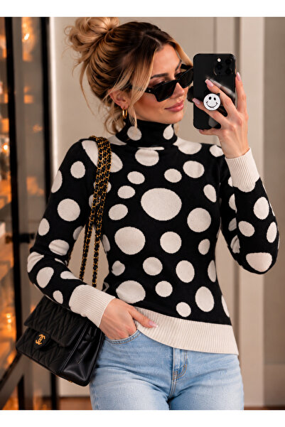 Cherry Butik Polka Dot Patterned Turtleneck Women's Sweater