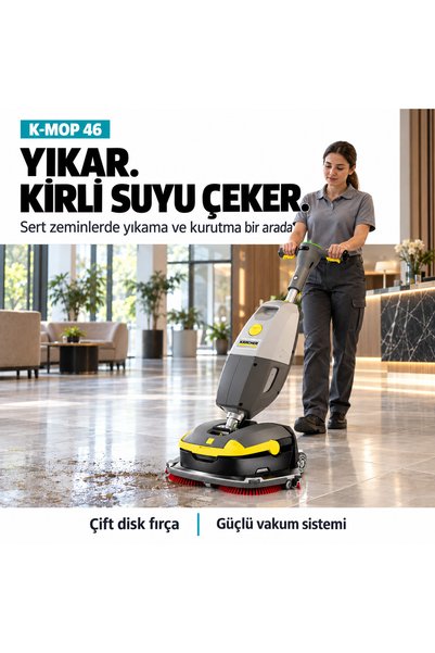 Karcher Kärcher K-Mop 46 Bp Pack 36/75 Akülü Profesyonel Zemin Yıkama ve Kurutma Makinesi, Akü ve Şarj Dahil